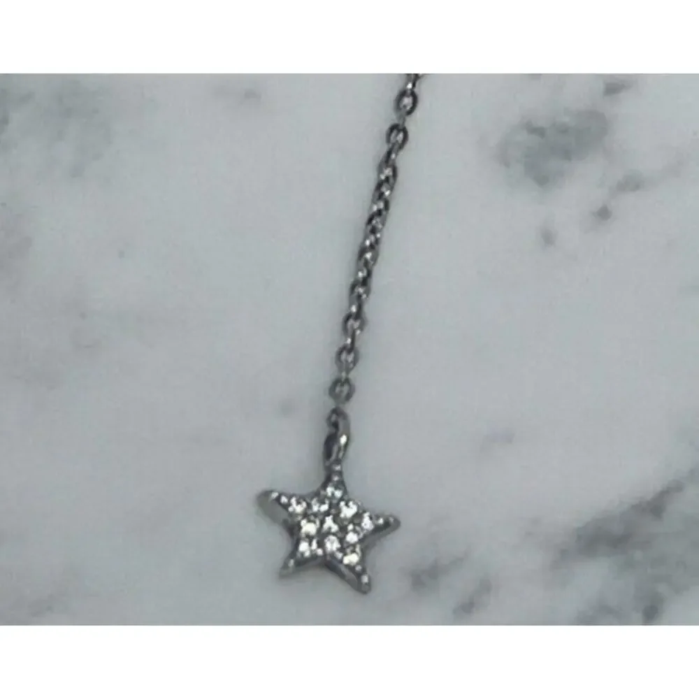 Sterling Silver Chain Drop CZ Necklace Star Pendant Chic Shiny Style Trendy NEW